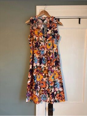 Maggy London Multicolor Floral Ruffle-Trim Midi Dress